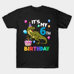 Kids 6 Year Old 6th Birthday Boy Dino T Rex Dinosaur T-Shirt